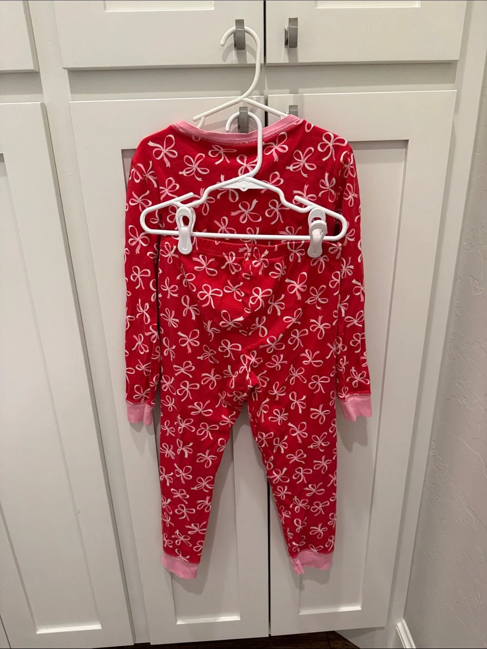 The Beaufort Bonnet Company Red Bow Print Long-Sleeve Pajama Set with Pink Trim
